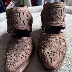 Brown Cutout Leather Ankle Boots